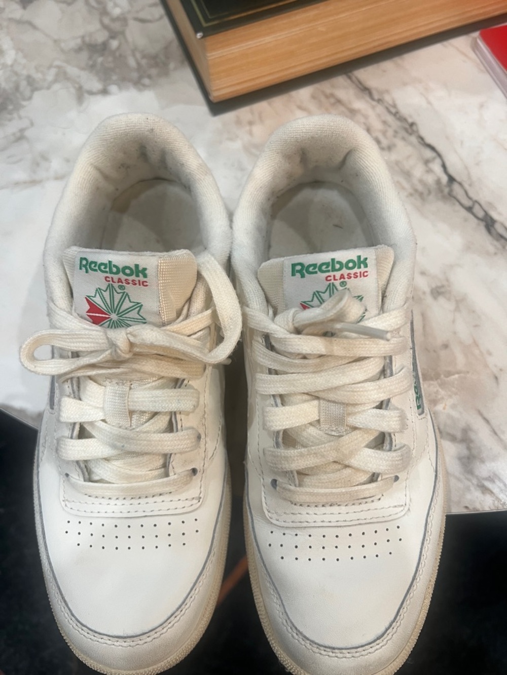 Reebok Kids White Sneakers with Green Logo Accent